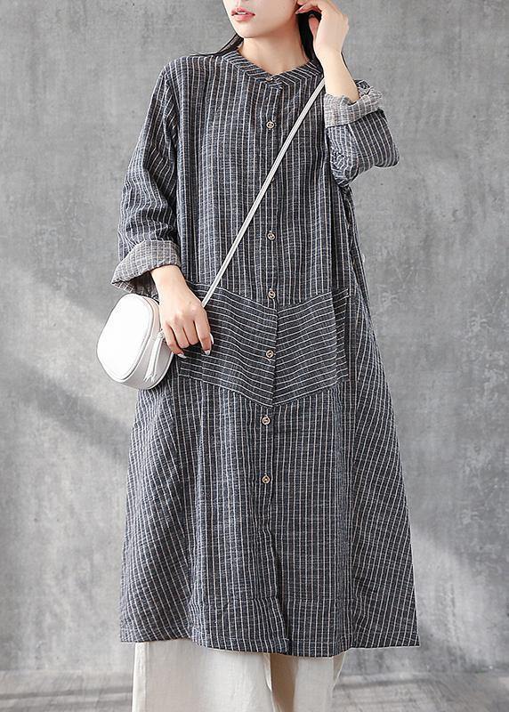 Chic gray striped linen Tunics stand A line skirts Art  Dresses