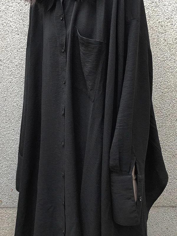 Chic lapel asymmetric cotton spring for women black A Line shirt Dresses