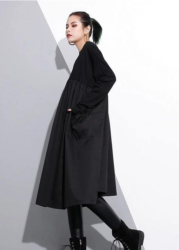 Elegant Cinched o neck Cotton clothes For Women Tutorials Black Dresses