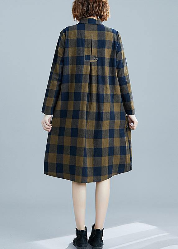 French plaid Cotton clothes Women lapel pockets daily spring Dresses