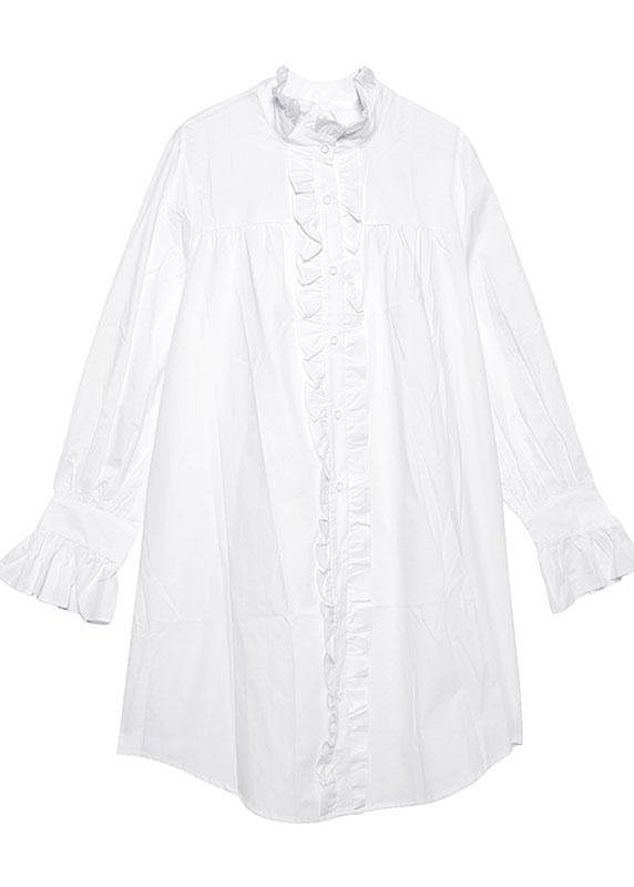 Handmade stand collar Ruffles Cotton dresses Sewing black Dress