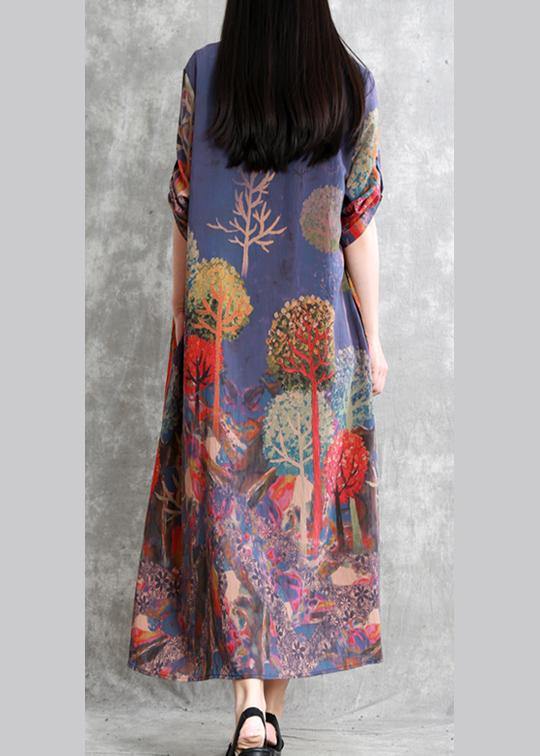 Loose lapel long sleeve fine outfitpurple print Knee cardigan