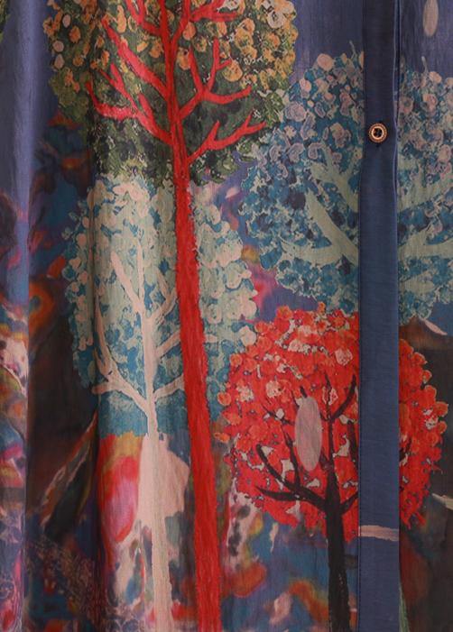Loose lapel long sleeve fine outfitpurple print Knee cardigan