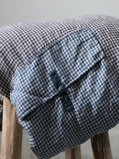 Loose o neck asymmetric cotton linen Soft Surroundings Wardrobes plaid Dress