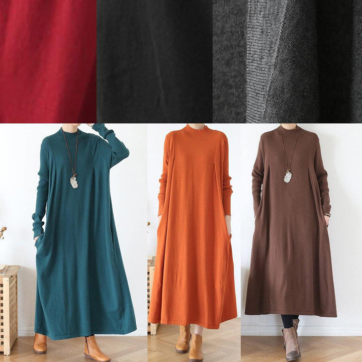 Modern high neck Batwing Sleeve falltunic dressWork gray robes Dress