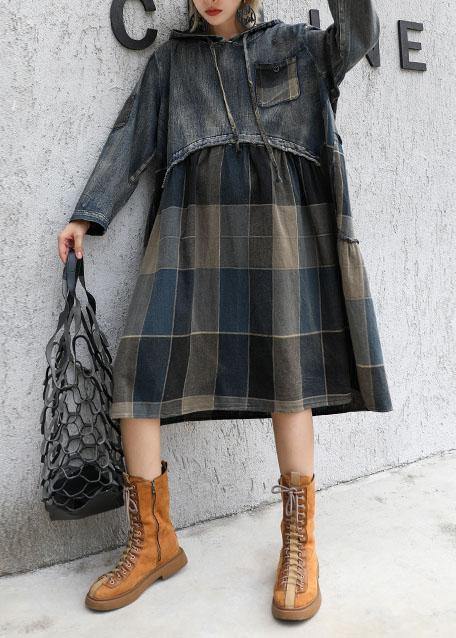 Modern patchwork linen cotton clothes For Women hooded Robe fall Dress