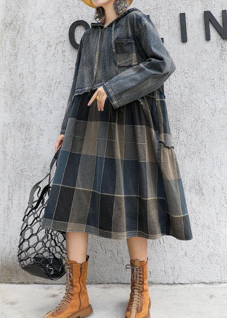 Modern patchwork linen cotton clothes For Women hooded Robe fall Dress