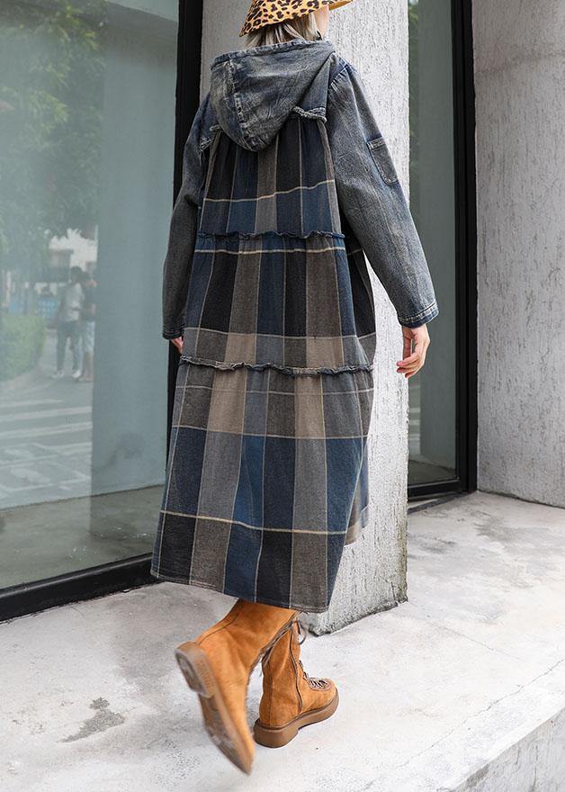 Modern patchwork linen cotton clothes For Women hooded Robe fall Dress