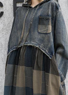 Modern patchwork linen cotton clothes For Women hooded Robe fall Dress