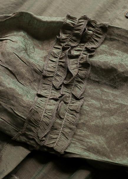 Organic stand collar Cinched outfit Tutorials army green Dresses