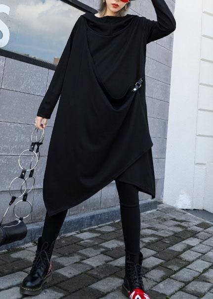 Style asymmetric Cotton dresses Sewing black Dresses fall