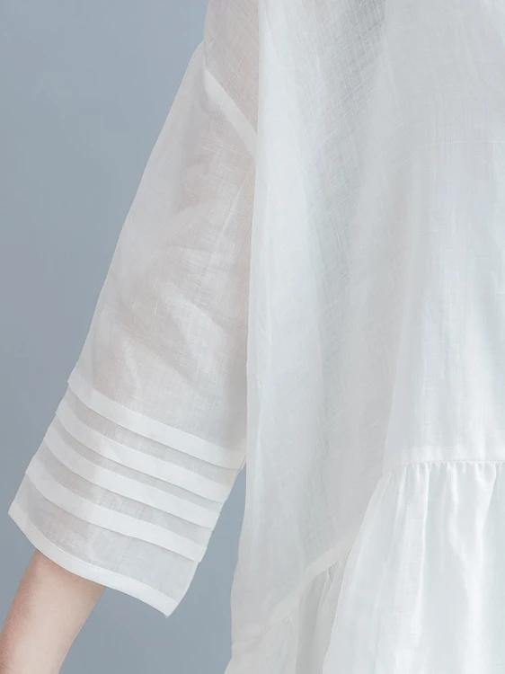 Vivid white Cotton tunic dress v neck half sleeve short Dresses
