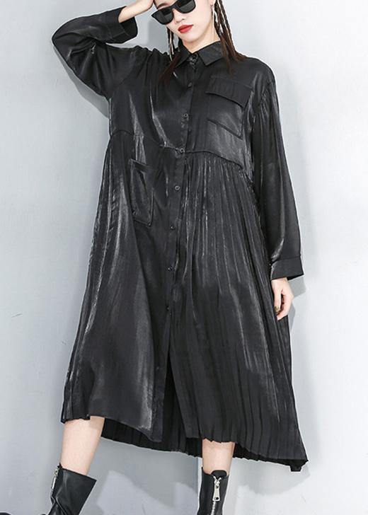 Women Long Sleeve Lapel Collar Loose Casual Oversize Midi Dresses