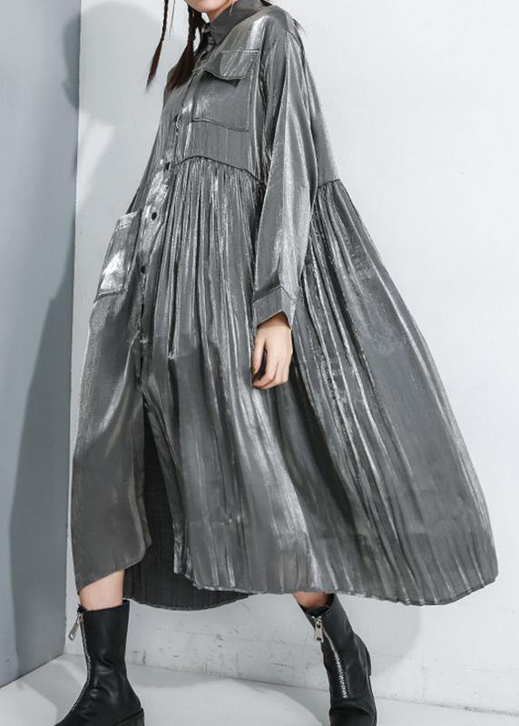 Women Long Sleeve Lapel Collar Loose Casual Oversize Midi Dresses